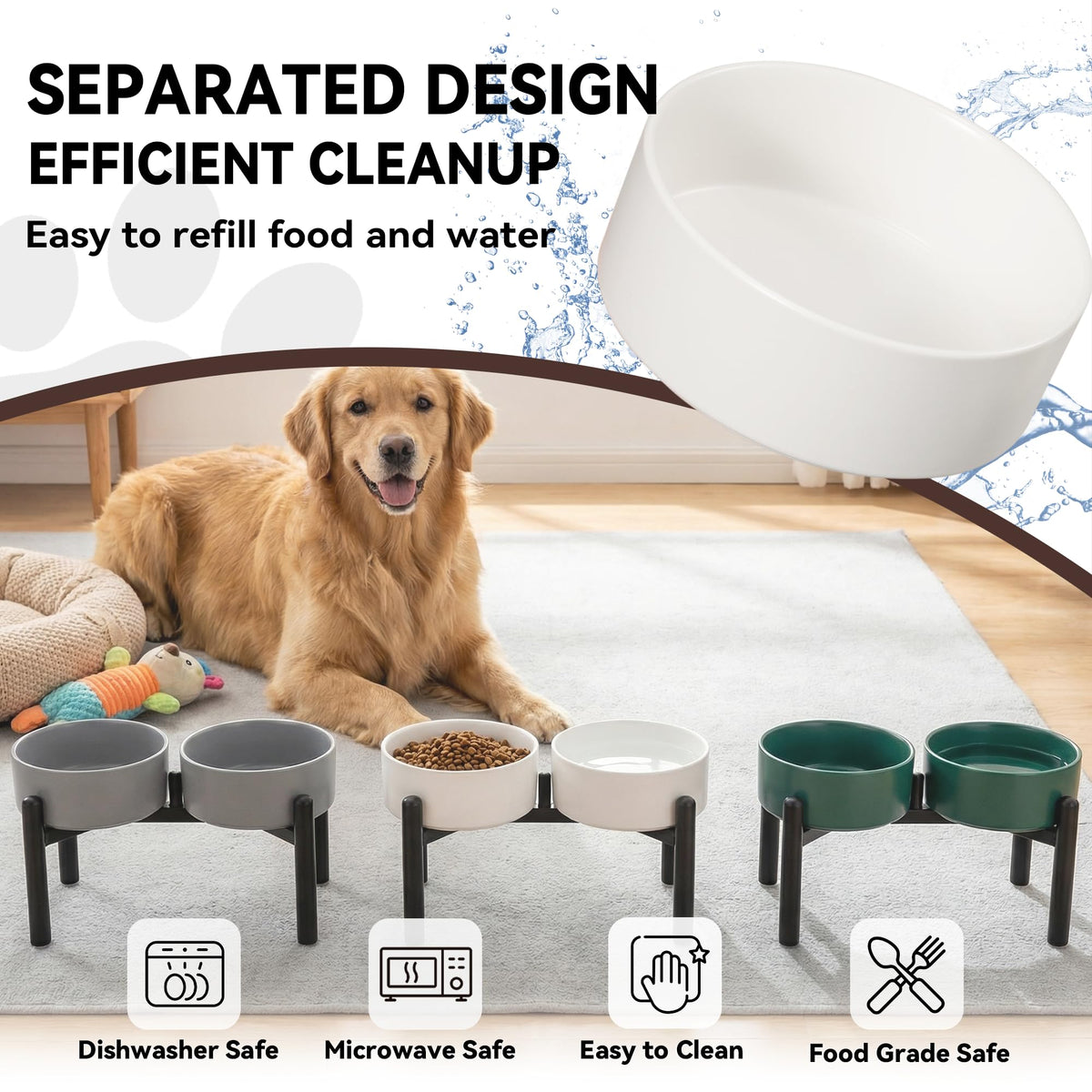 Raised Ceramic Dog Bowl Set with Stand (Dark Gray / 2 Bowls - 7.5 Cups Each)