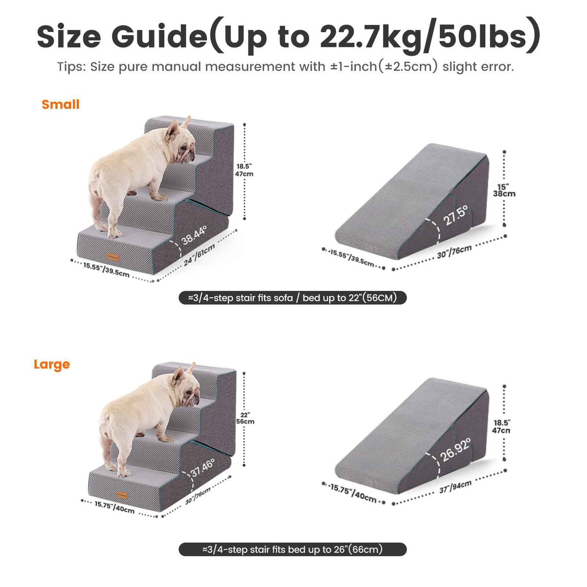 Dog Stairs for Small Dogs 18.5" H (Grey 2in1 / 15.55"x24"x18.5"Deformable)