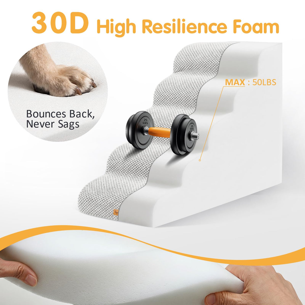 High Density Foam Dog Steps 5 Tiers (Light Grey / 33.1*15.7*22.5)