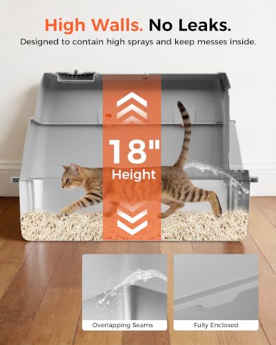XXL Stainless Steel Cat Litter Box with Lid (Light Gray / 23" L × 16" W × 18" H)