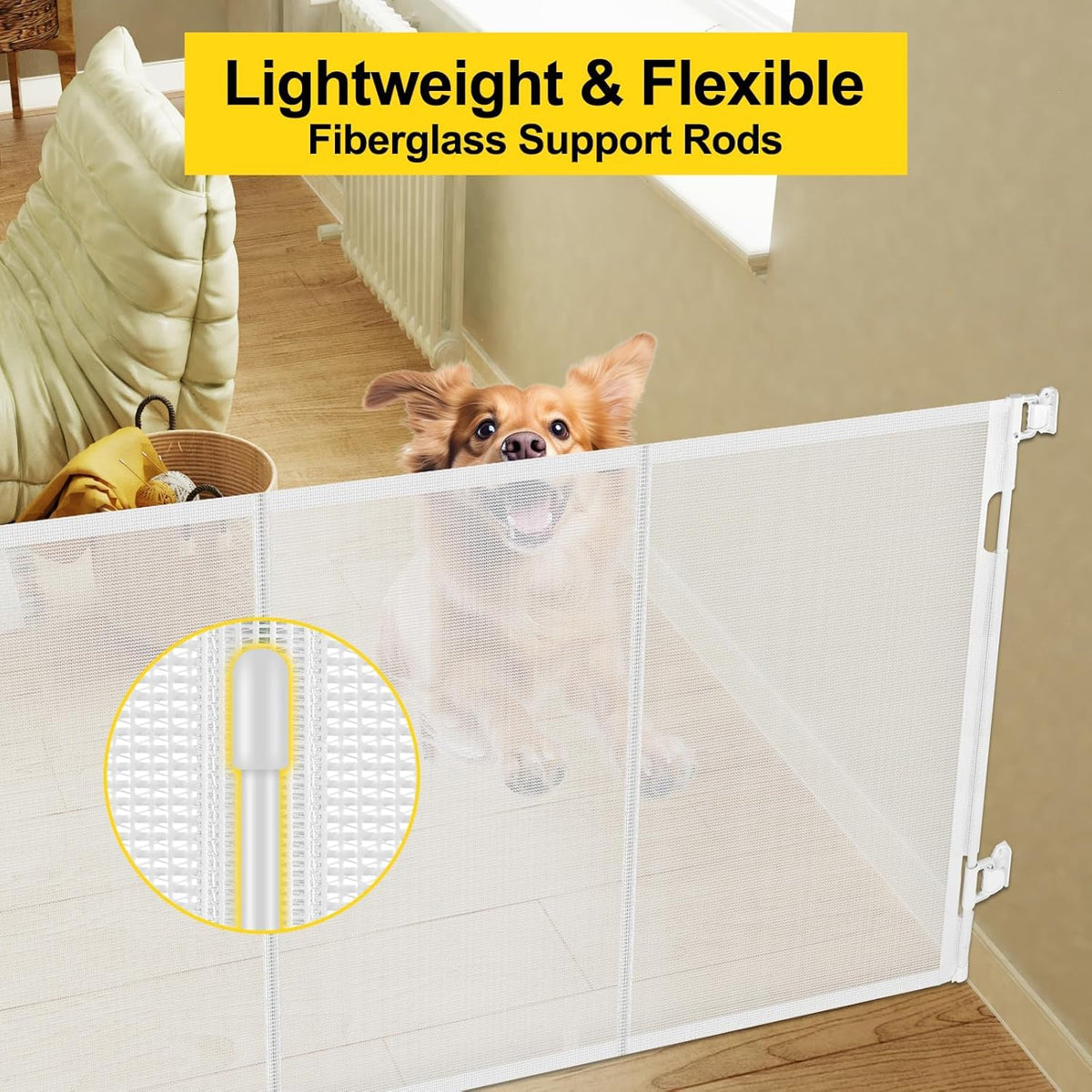 Reinforced 42" Extra Tall Retractable Baby Gates (White / Reinforced 42" Tall X 60" Wide)
