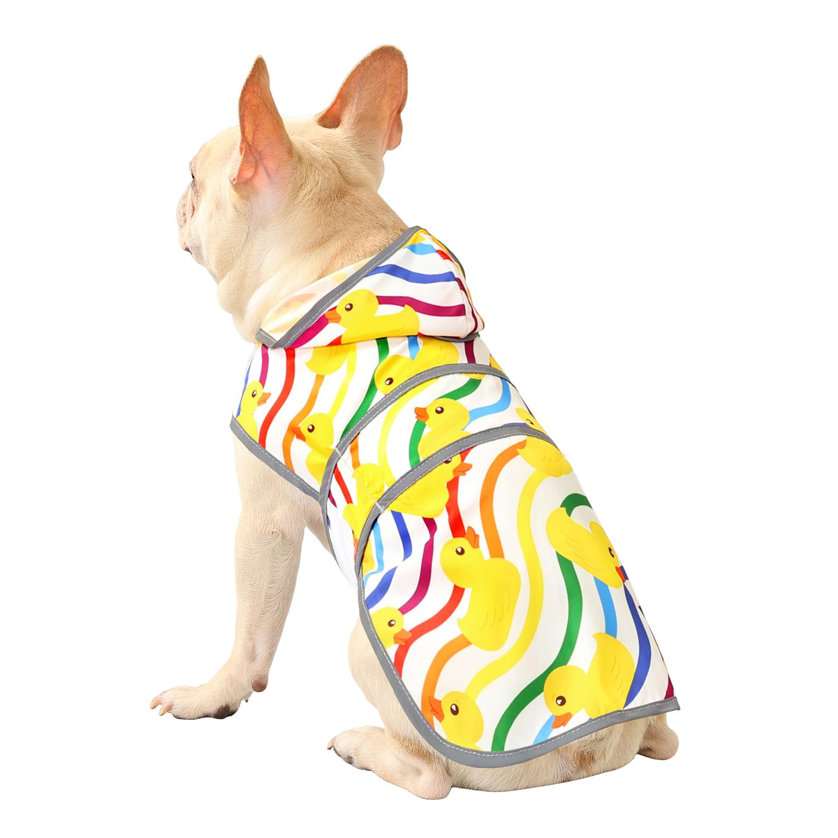 Dog Raincoat for Medium Dogs Waterproof Jacket Hooded Rain Coats with Reflective Strips Leash Hole & Poncho Adjustable Fit (Rainbow Ducks / Medium)