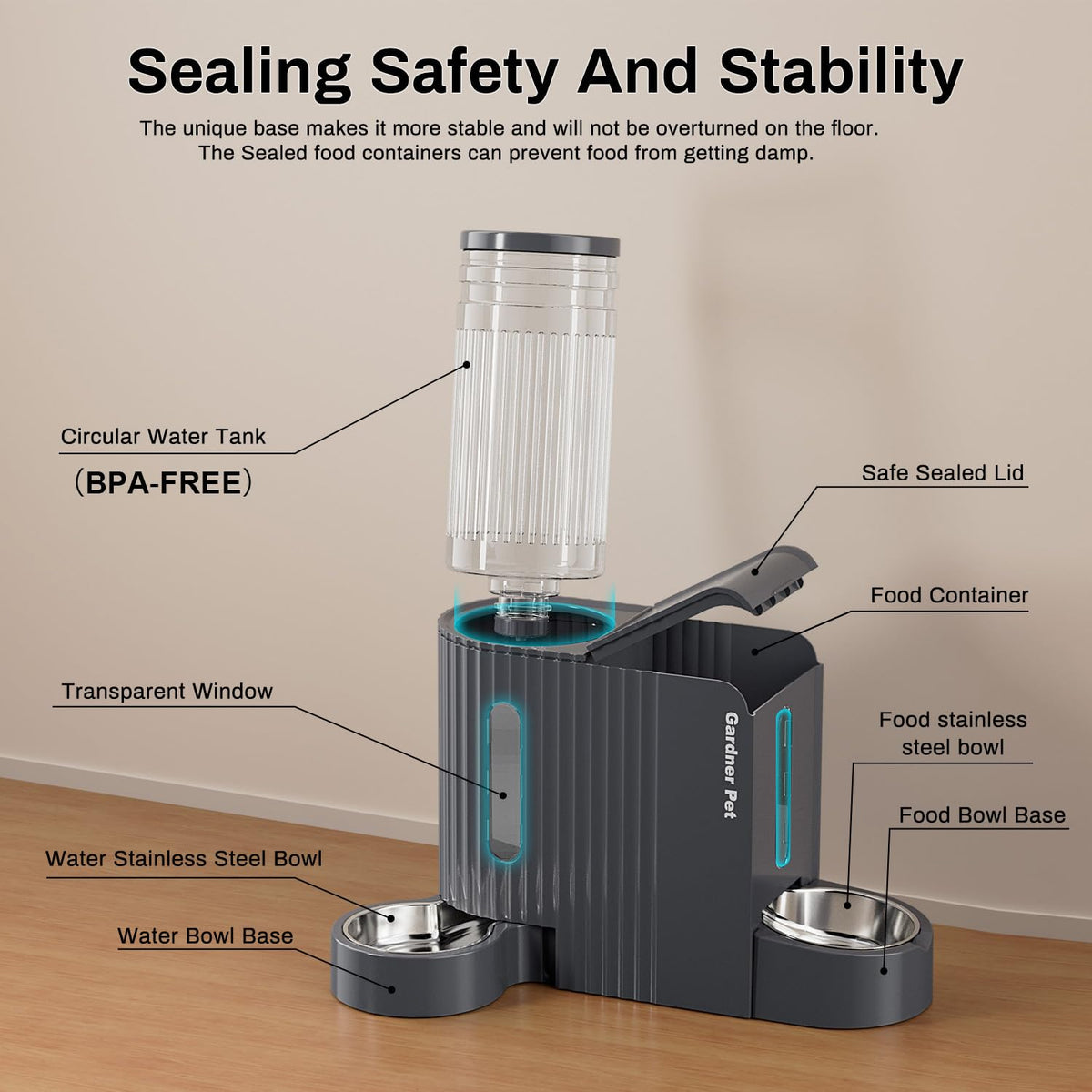 Gravity Automatic Cat Feeder (Extra Large（1.6 Gallons x 2） / Black Grey)