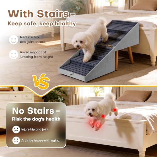 Dog Steps for Bed Pet Stairs for High Bed Converts to Nightstand (Light Grey / XXL(21.06”H))