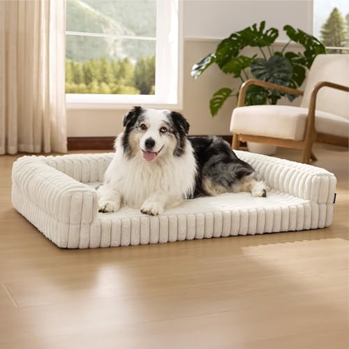 ComfyFleece® Memory Foam Orthopedic XL Dog Bed with Sides 42" (Cream / 42.0"l X 30.0"w X 7"th)