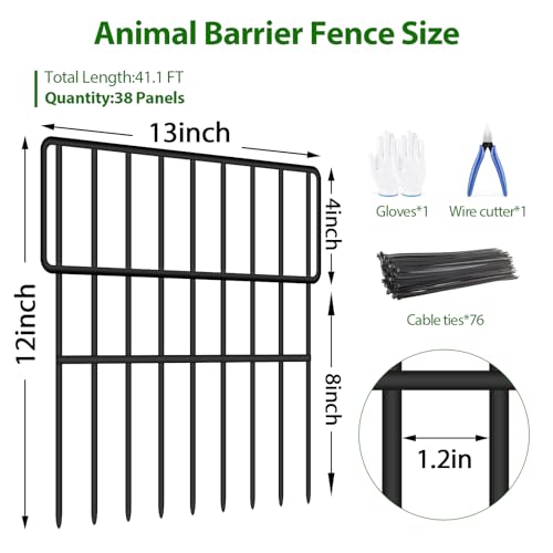 38 Panels Animal Barrier Fence (Black / 38 Panels-41.1ft(L)x12in(H))