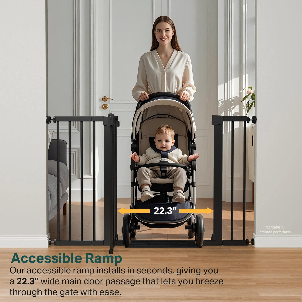 30 48 in Baby Gate for Stairs (Black / 30-48"W x 30.5"H)