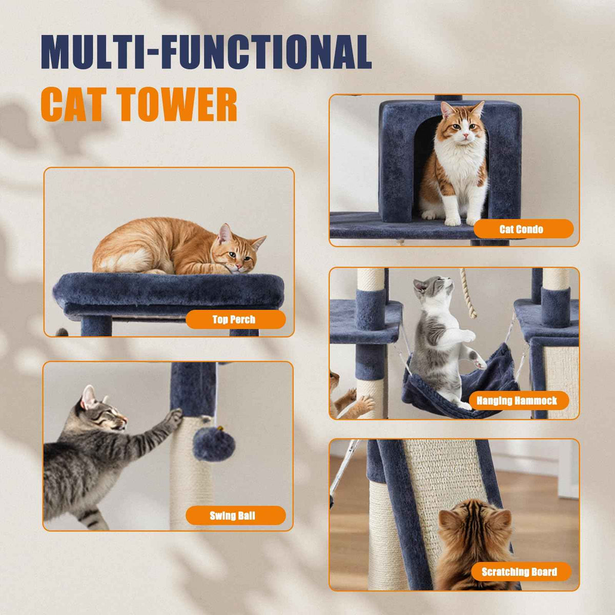 63 Inch Cat Tree Tower with Sisal Scratching Post (Dark Grey / 63 Inches)