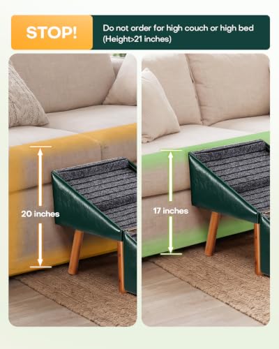Dog Stairs for Small Dogs Faux Leather Foldable Pet Ramp and Ottoman (Olive Green / XL(17.13”H))