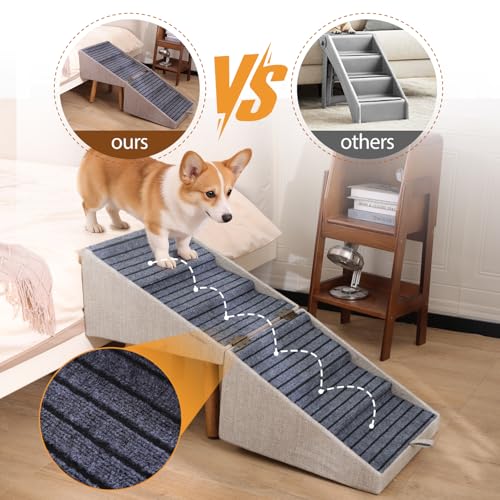 Dog Stairs for Small Dogs Foldable Dog Steps for High Bed (Light Beige / XXL(21.06”H))