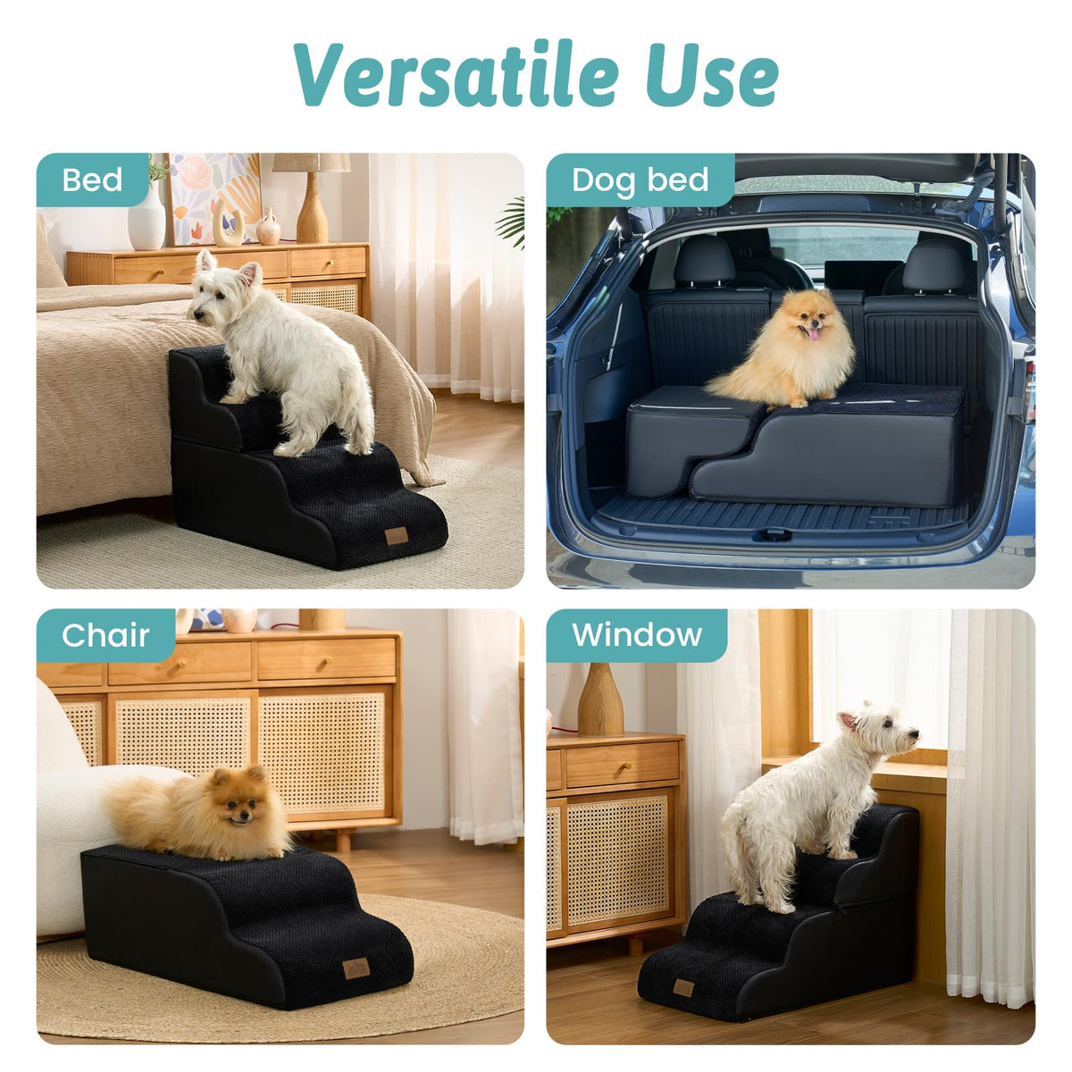 Detachable Small Dog Stairs 19.7" H (Black / Detachable 17.7" x 28.3"x 19.7")