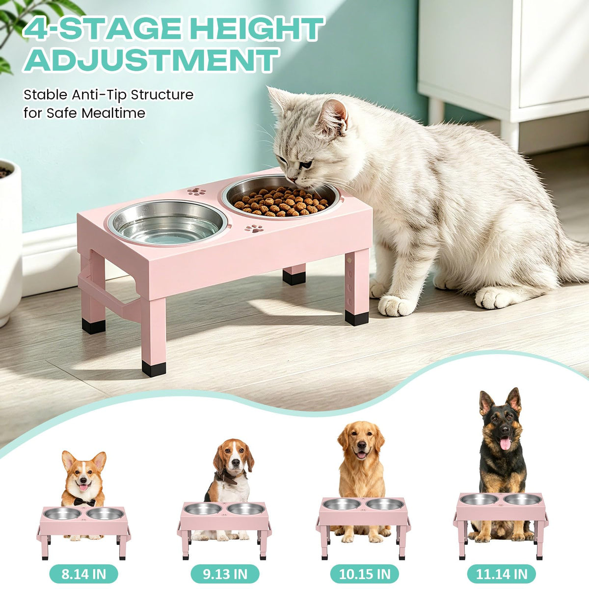 Elevated Dog Bowls Stand Large Breed (Pink)
