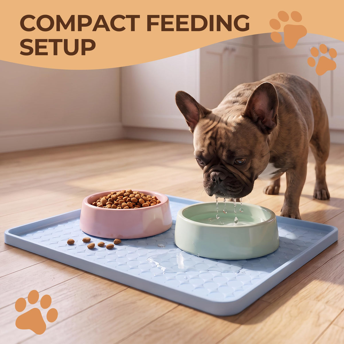 16 x 16 in Small Silicone Pet Food Mat for Dog & Cat Bowls Blue (Blue / 16"L x 16"W)