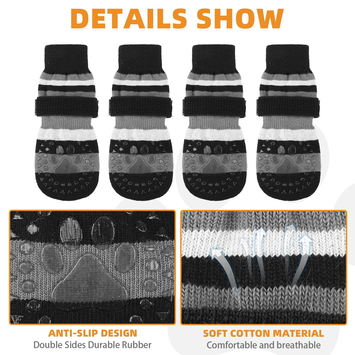Anti Slip Dog Socks to Prevent Licking Paws and Slipping (Black / Small/Medium)
