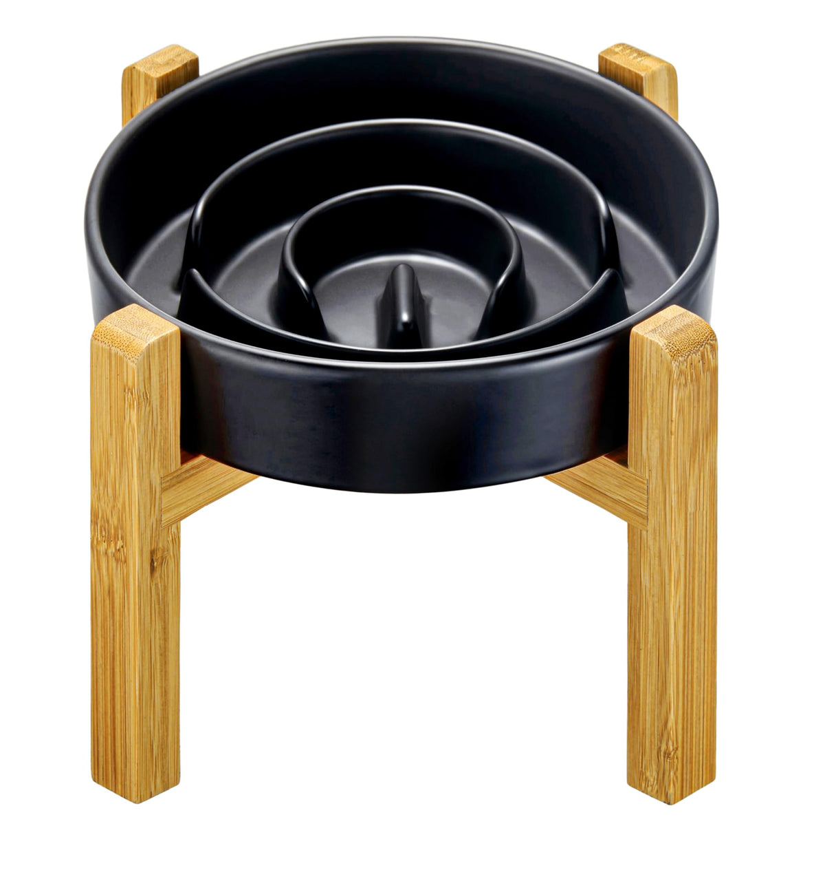 Ceramic Slow Feeder Dog Bowls Elevated (Black + Stand / 8 Inches)