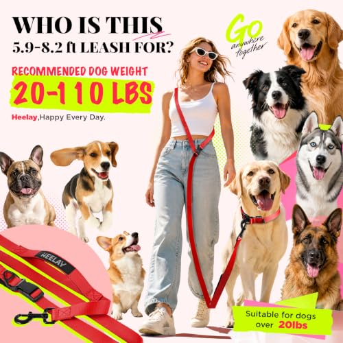 Hands Free Dog Leash (5.9-8.2 FT Red)