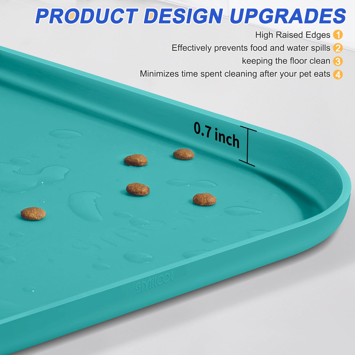 Waterproof Silicone Pet Food Mat with Raised Edge for Dog & Cat (Dark Turquoise / 19"L x 12"W)