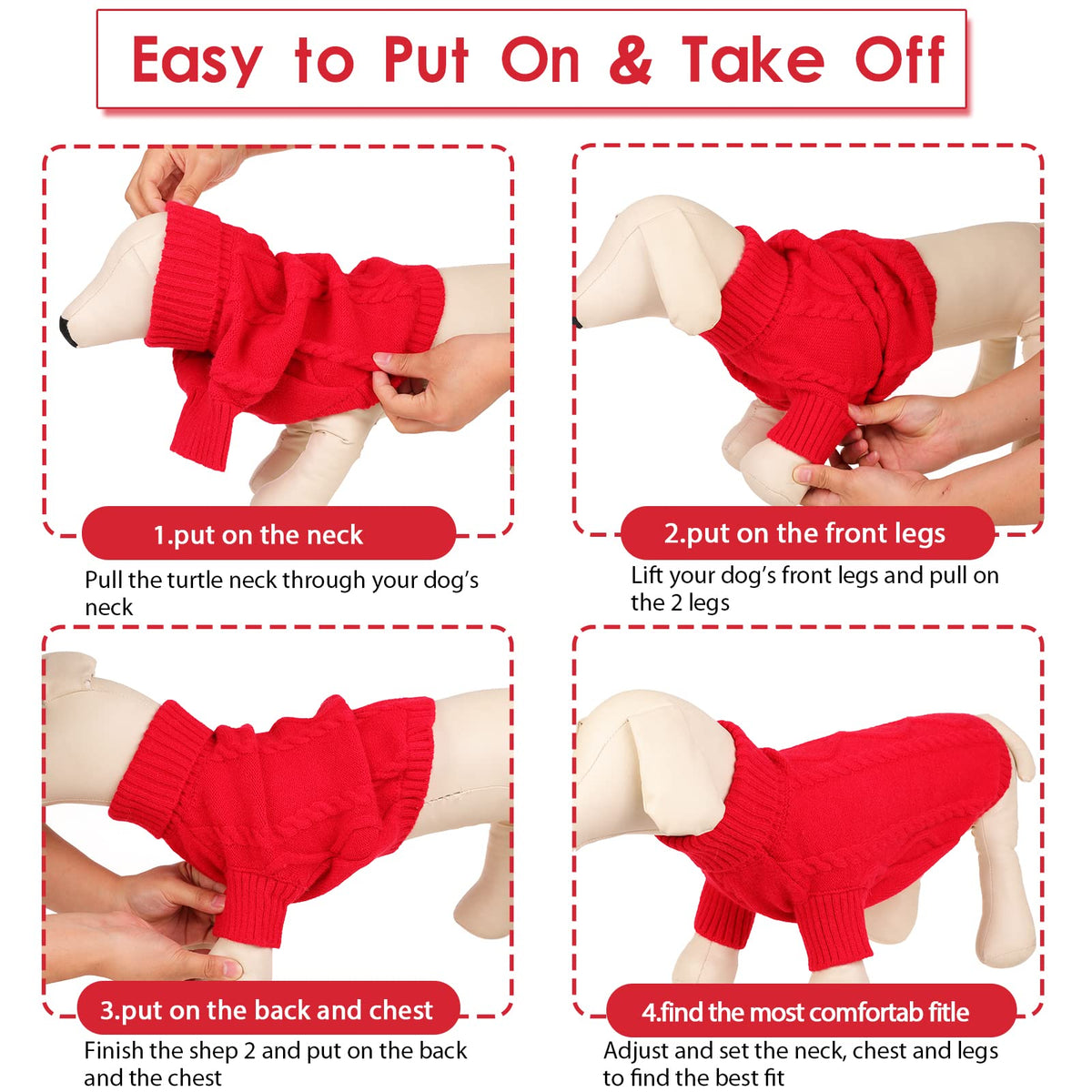 Small Dog Sweater for Small Dogs Girl (Small / Red)