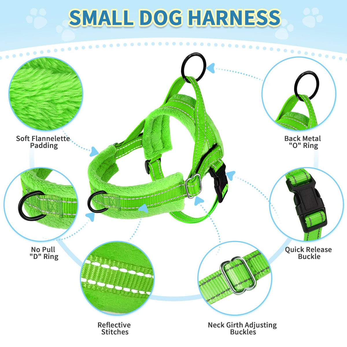 No Pull Small Dog Harness and Leash Set with Front Clip (Small / Green)