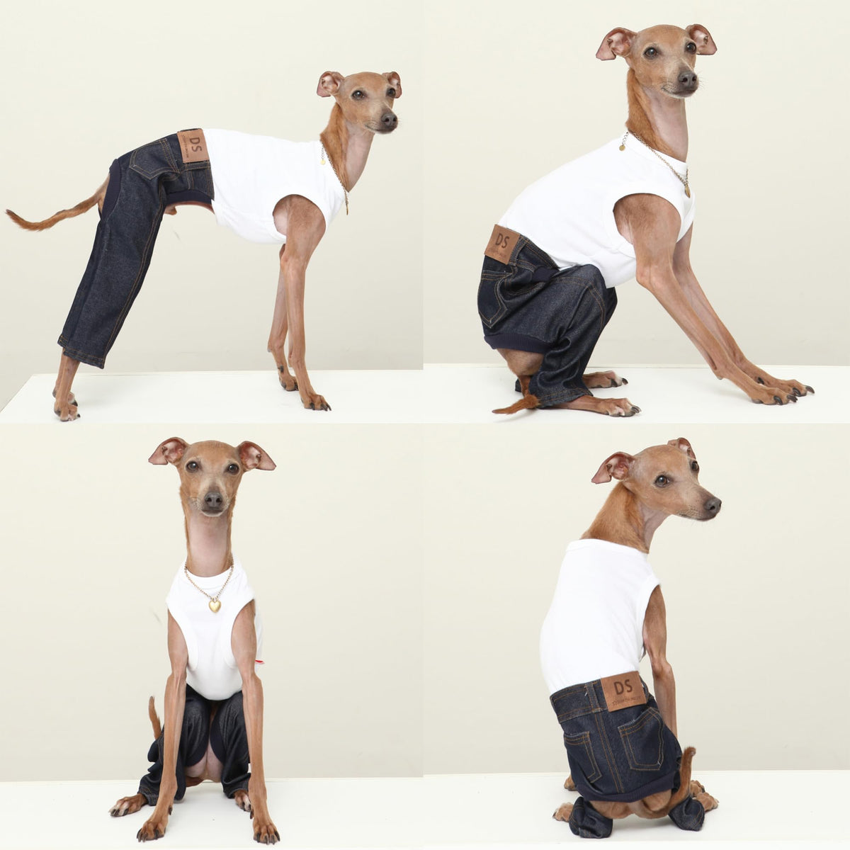 D Doggy Star Italian Greyhound Clothes Sleeveless Jeans Onesie Outfit Whippet for Dog Coat (2XL / Blue Jean)