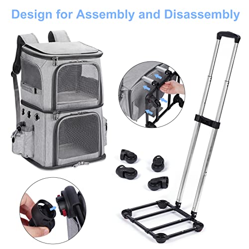 Double Compartment Cat Backpack Carrier with Wheels for 2 Pets (X-Large / Grey)