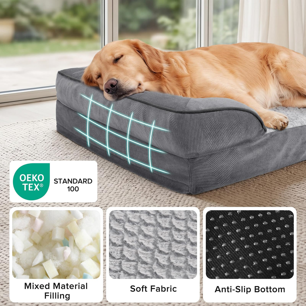 L Plus Orthopedic Dog Bed for Large Dogs (Grey / L- PLUS (38"x 28"x 7"))