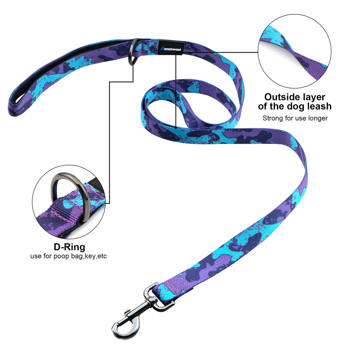 No Pull Dog Harness with Padded Handle+5Ft Leash (XL / Camo Purple Set)