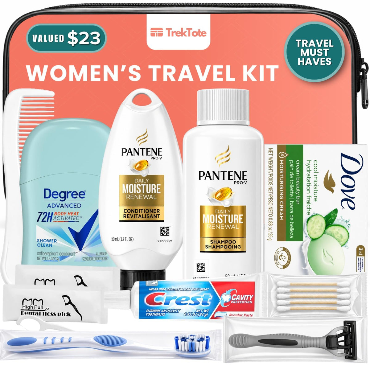 Travel Essentials For Women TSA Approved Toiletry Bag & Travel Size Kit (1 Pack)