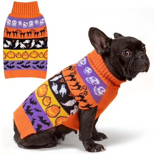 Dog Halloween Sweater for Small Medium Dog Pumpkin Ghost Knit Outfit (X-Large (19-27lbs) / 02#Halloween)