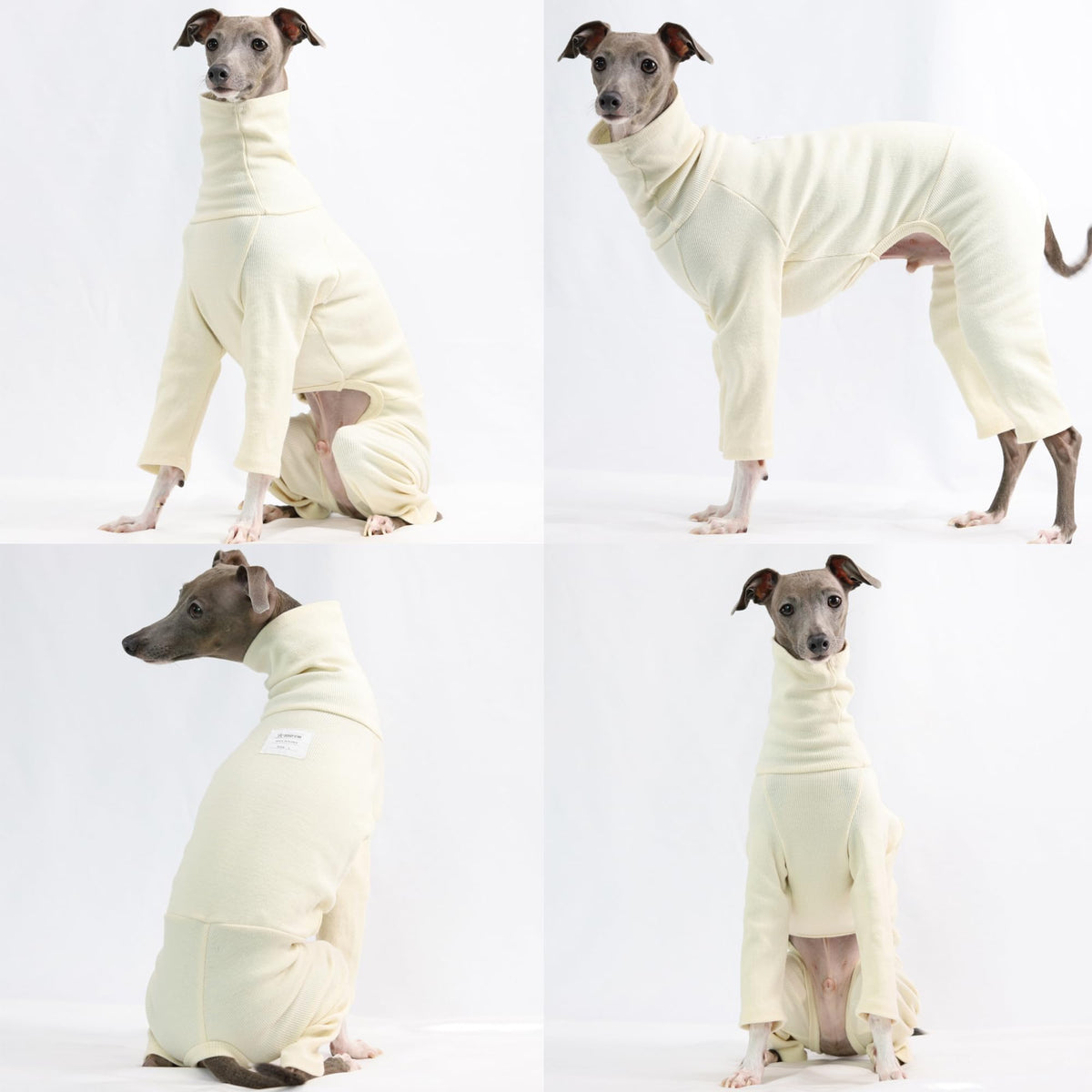 D Doggy Star Italian Greyhound Clothes Stretchable Onesie Whippet for Dog (L / Ribbed Ivory)