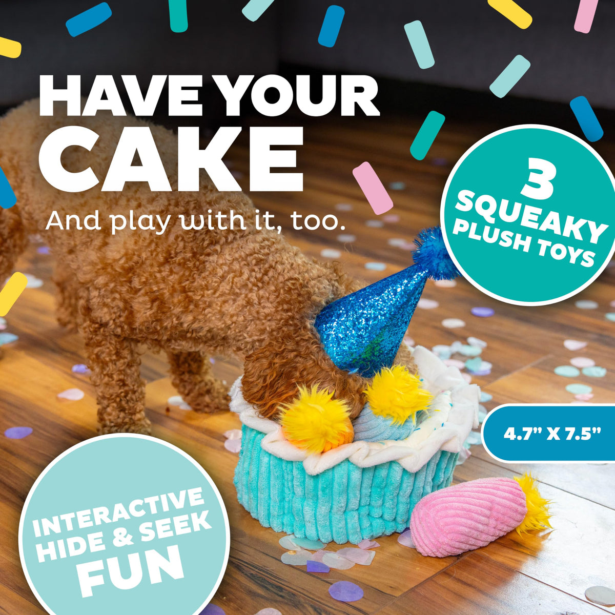 Hide-A-Birthday-Cake Plush Squeaky Dog Toy, 7.5" x 4.7"