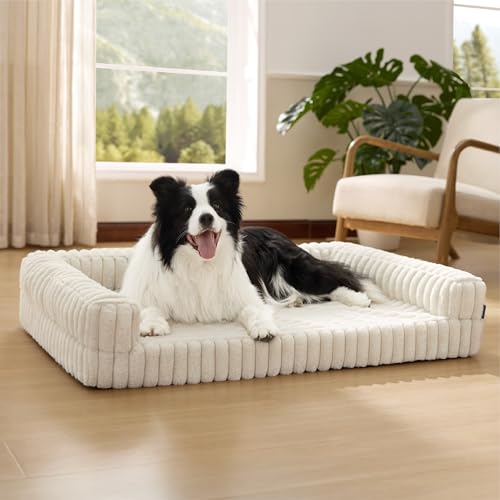 ComfyFleece® Memory Foam Orthopedic Dog Beds Large Sized Dog 35" (Cream / 35.0"l X 25.0"w X 7"th)