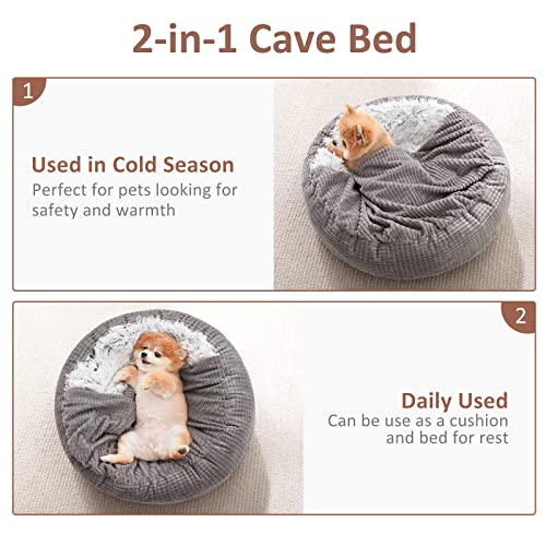 Small Dog Bed Cat Bed with Blanket Attached Donut Washable (23.0"L x 23.0"W x 6.0"Th)