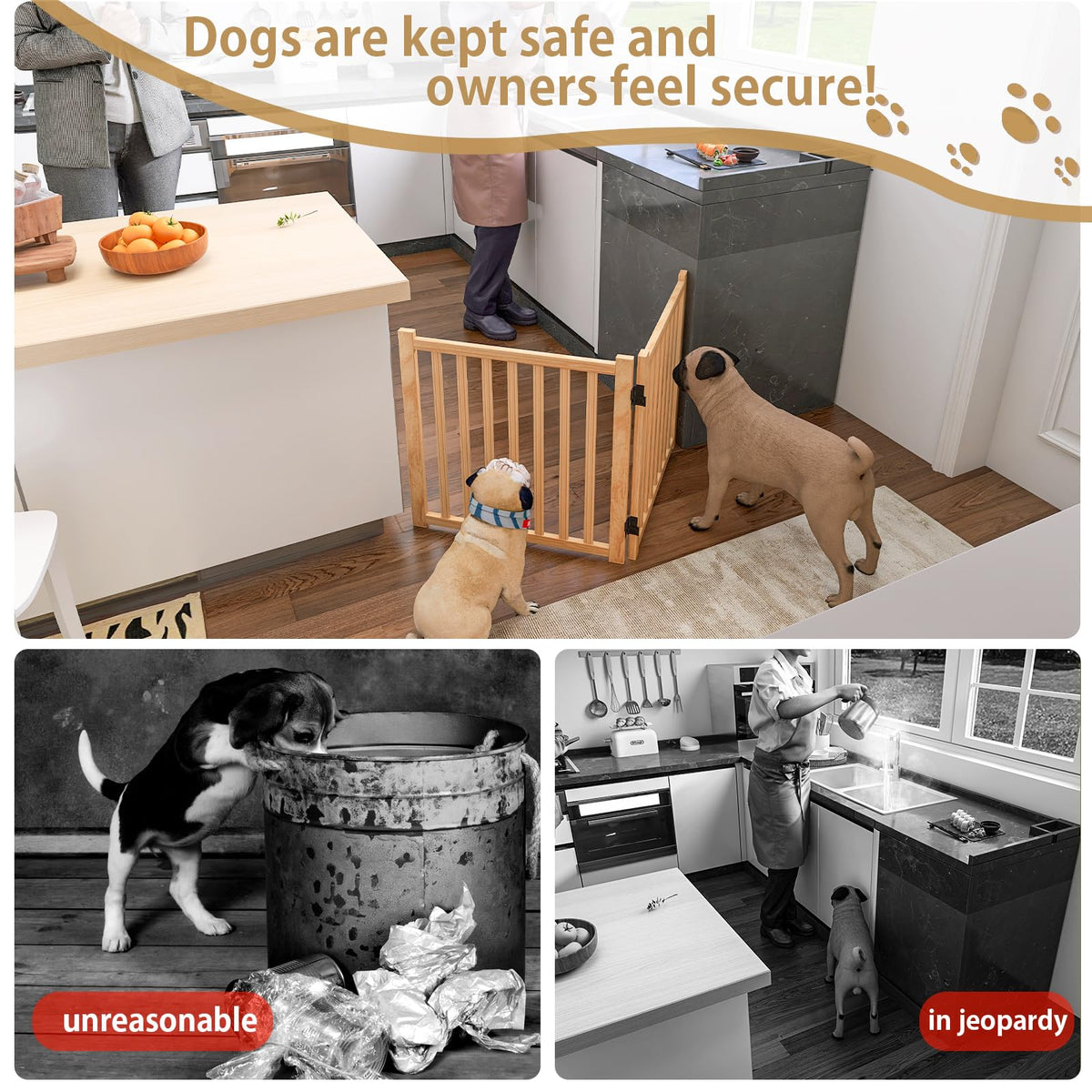 Wooden Freestanding Dog Gates Indoor (【2 Panels】H:23'')