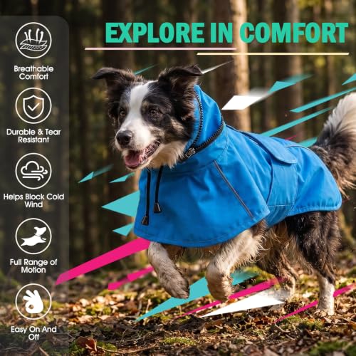 Dog Raincoat Waterproof Dog Rain Jacket with Hood (Blue / Large)