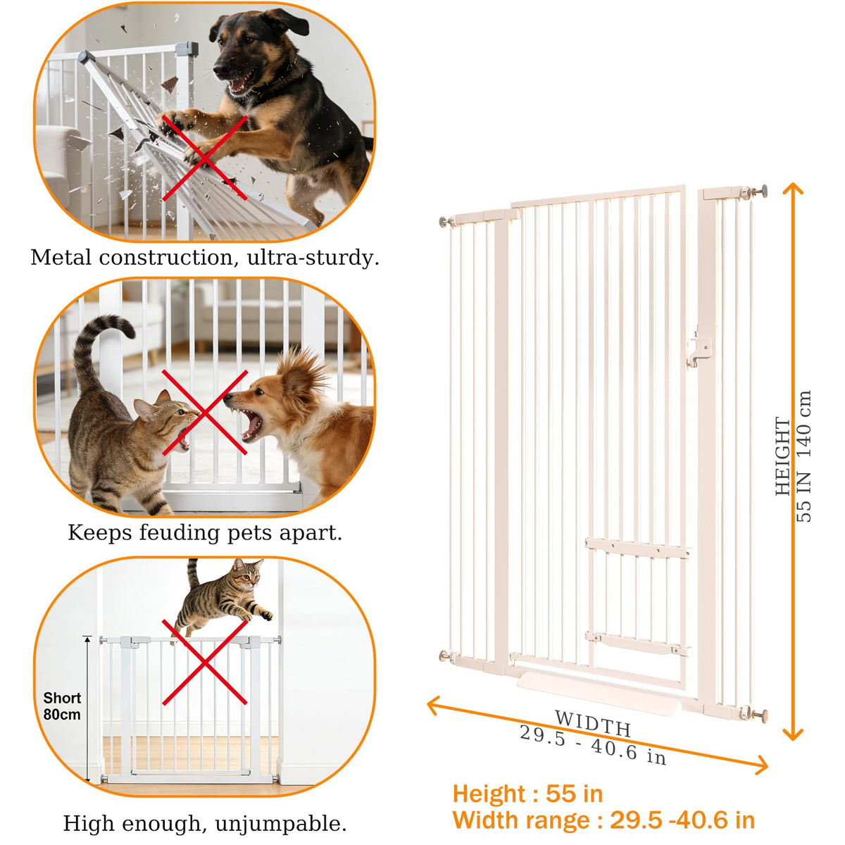 55.11" Extra Tall Cat Gate 29.5 (White / 55.11 inches SET A)