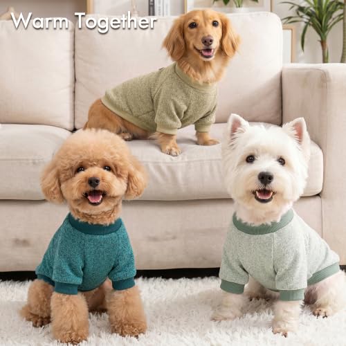 3 Pack Dog Sweaters for Small Dogs Girl Boy Winter Fleece Clothes Warm Soft Dog Sweatshirt Outfit for Dogs Cats Pet Apparel (Brown+matcha green +green / L (Back: 15.7", Chest: 19.6", 14-18 lbs))