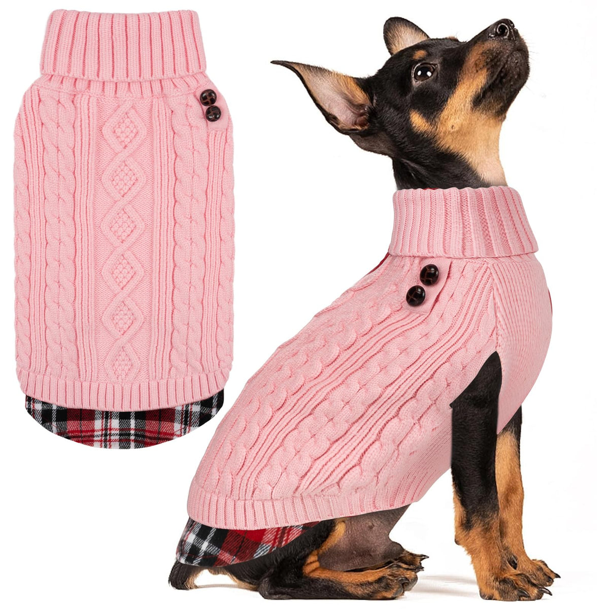 Dog Sweater for Small Dogs Turtleneck Thick Knit Pullover (X-Small (2-4lbs) / 5# Pink)
