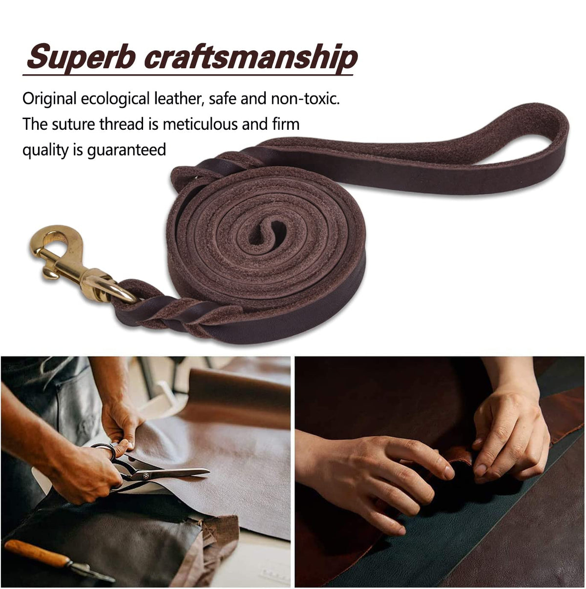 Leather Dog Leash 6ft x 3 (6 ft x 3/4 inch / Brown)