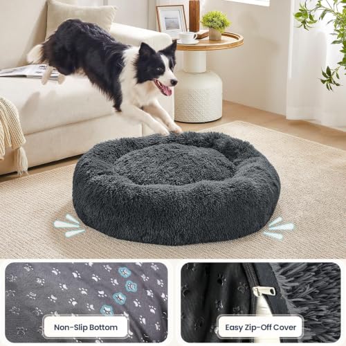 Calming Washable Dog Beds Large Sized Dog (Dark Grey / 36.0"L x 36.0"W x 8.0"Th(Removable))