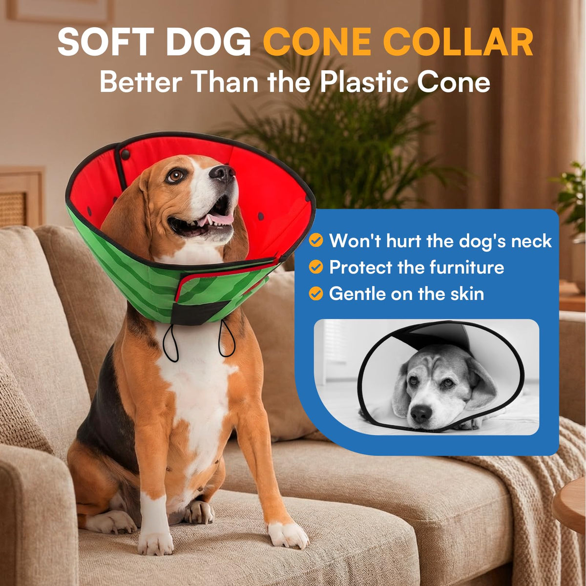 XL Dog Cone Soft Dog Cones for Large Dogs After Surgery (XL / Watermelon)
