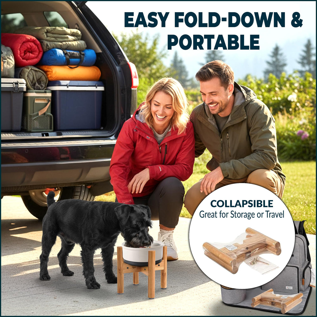 Dog Bowl Stand for Small (For Medium Dogs - 9 inch Height / Bamboo)