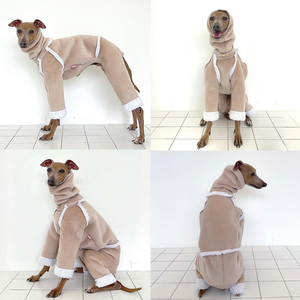 D Doggy Star Italian Greyhound Cold Weather Coat Warm Fleece Corduroy Sweater Turtleneck Onesie Clothes Whippet for Dog (XL / Corduroy Beige)
