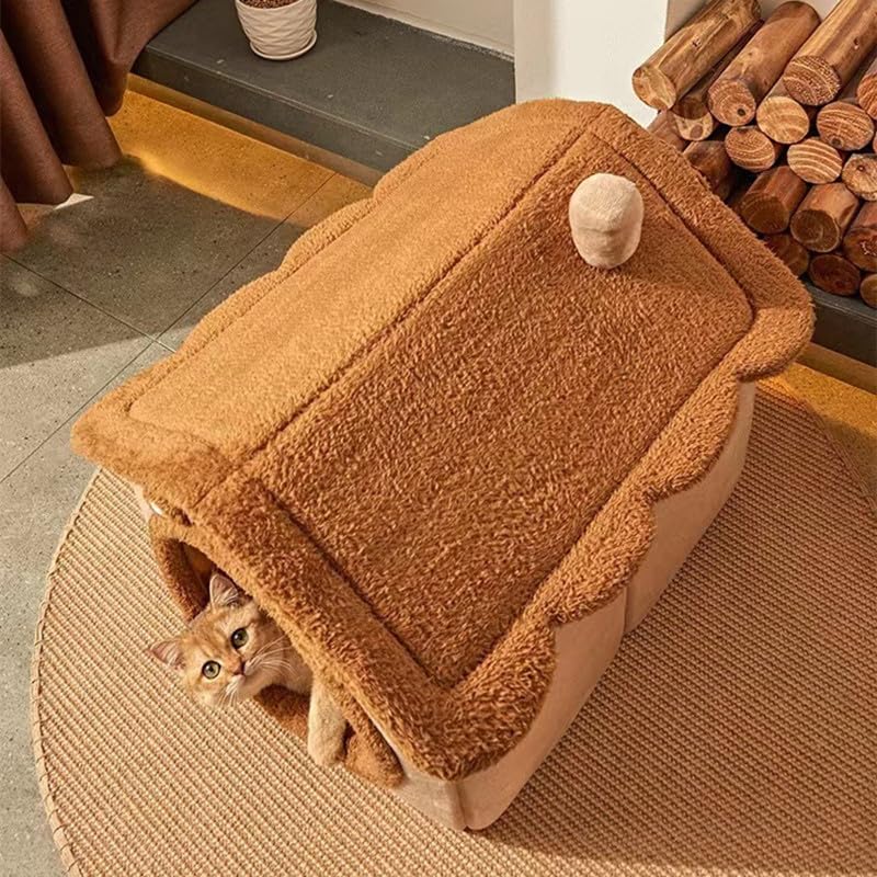 Cat Beds for Indoor Cats (A-Brown-S(15.7x12.6x13.7in))