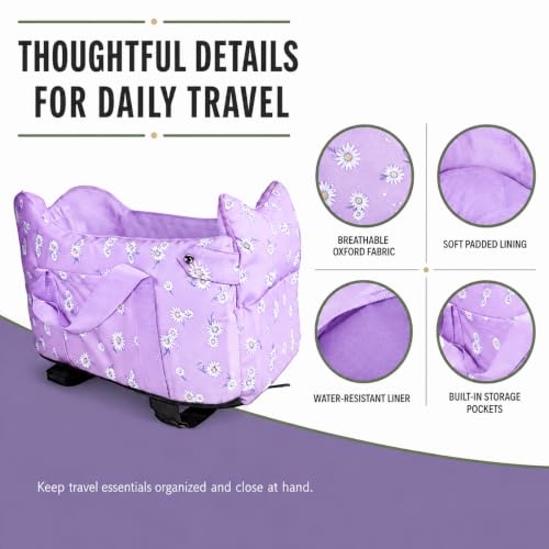 Center Console Small Dog Car Seat Portable Puppy Booster Armrest Carseat (Purple)