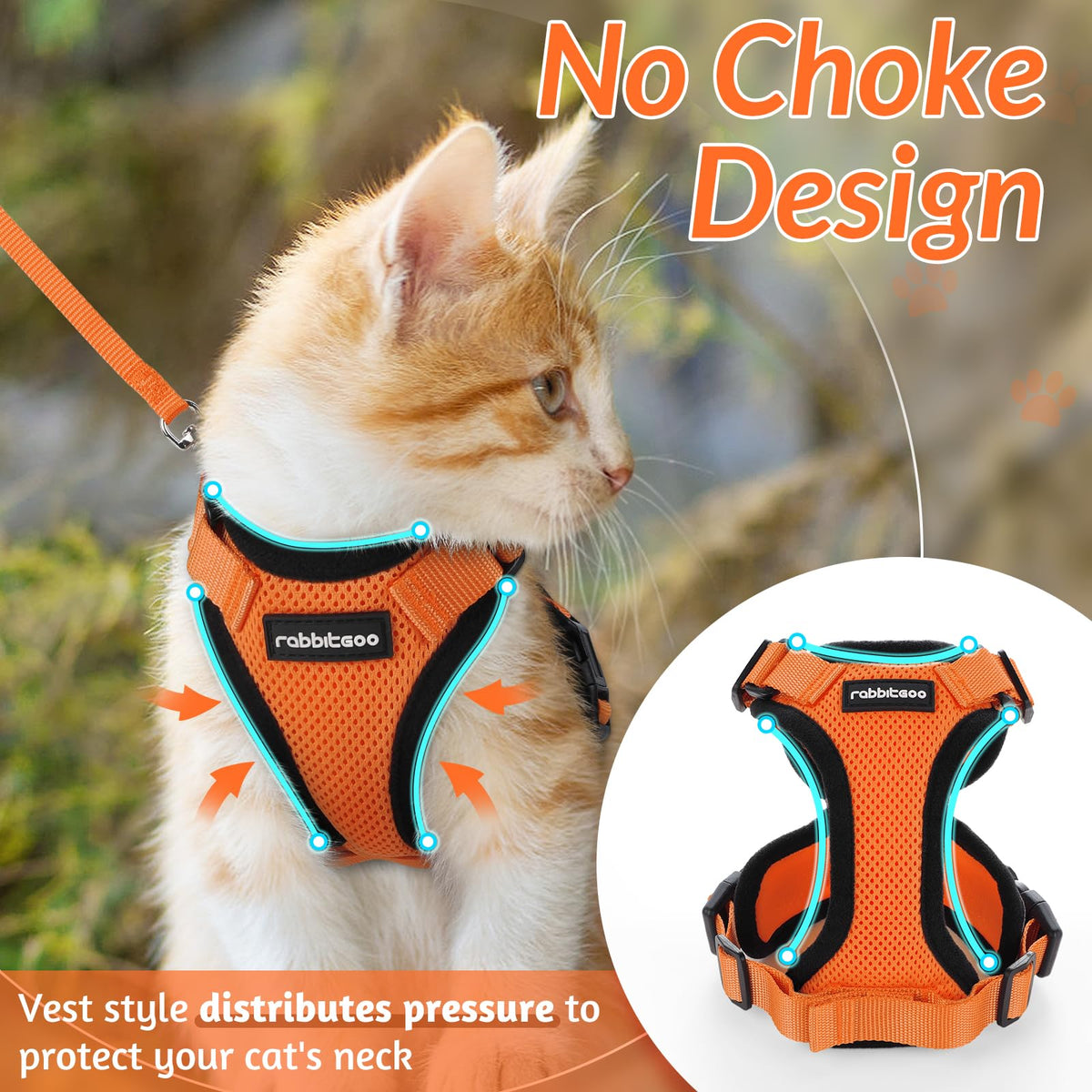 Cat Harness and Leash Set (Xs / Orange)