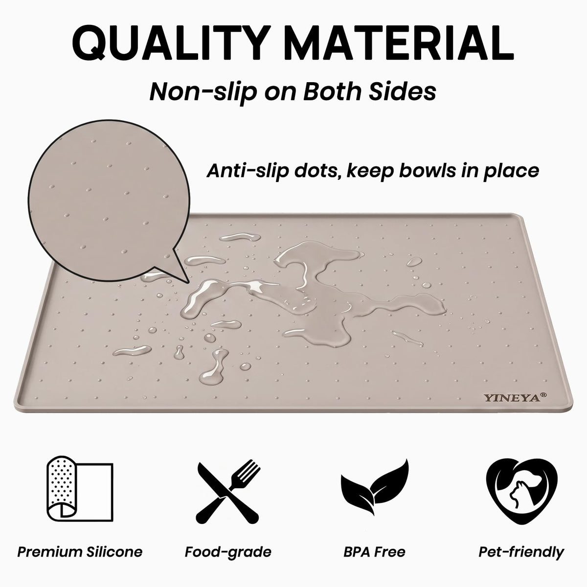 18" x 12" Silicone Cat Food Mat Waterproof (Taupe / 18" x 12")