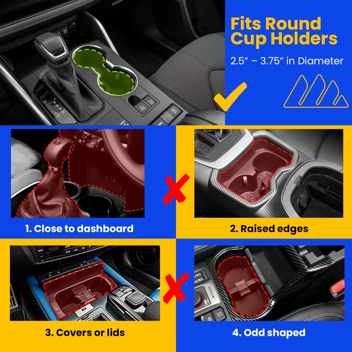 Car Cup Holder Expander for Hydro Flask & Large Water Bottles (Black)
