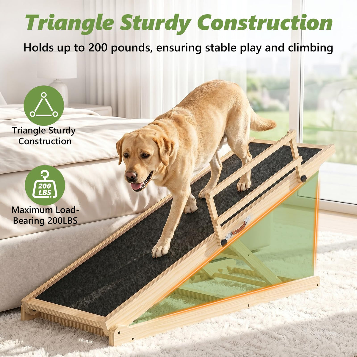 Dog Ramp for Bed (47“L*16”W*20.3"~27"H)