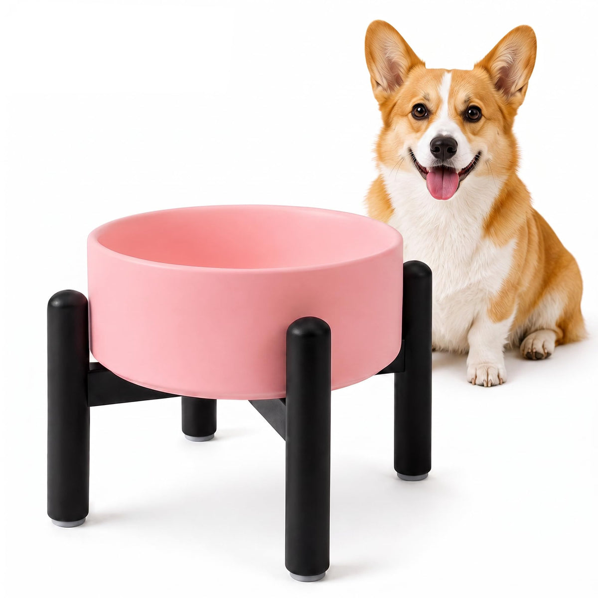 Raised Ceramic Dog Bowl Set with Stand (Pink / 1 Bowl - 3.5 Cups)